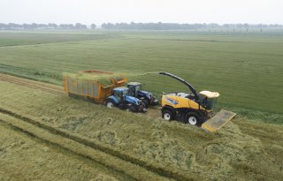 Loonwerker hakselt GPS-wintergerst in Groningse Mussel
