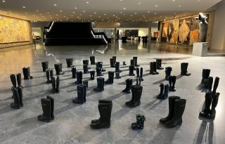 Stil protest met honderd lege laarzen tegen nieuw Brabants stallenbeleid