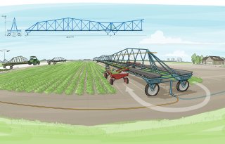 De transportvoorziening komt naar de oogstmachine toe.
