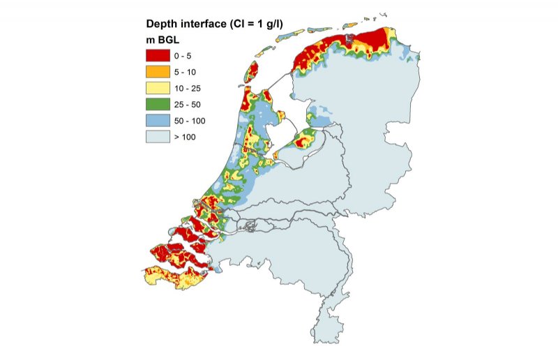 Landkaart Nederland waar verzilting speelt