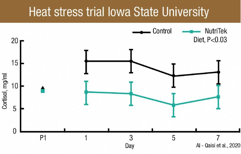 Tijdens onderzoek in Italië en de VS werd onder meer een sterke reductie van cortisol aangetoond. Grafiek: Iowa State University