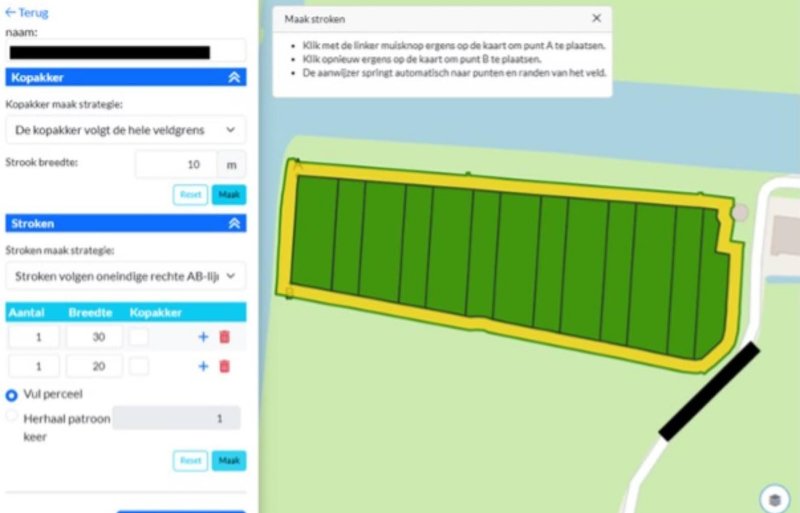 Een voorbeeld van een strokenteeltperceel in de RVO Update-app.