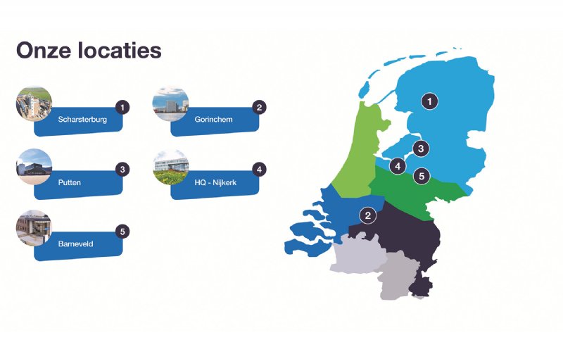 Overzicht van de productielocaties van Vreugdenhil Dairy Foods