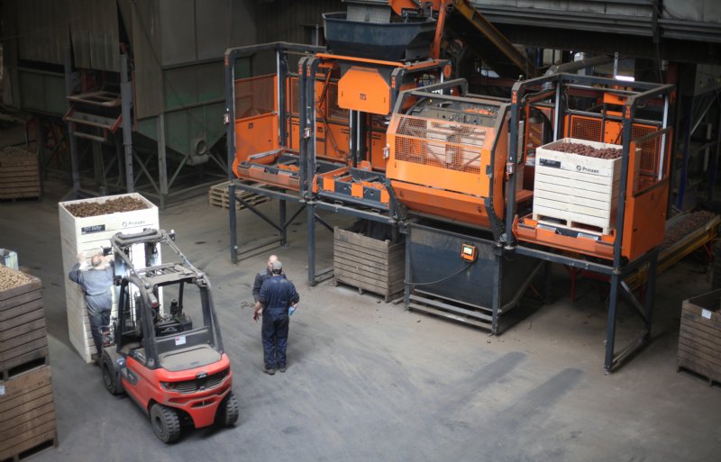Een kijkje in de bedrijfshal van Prinzen Aardappelen, met daarin onder meer de volautomatische kistenvuller.