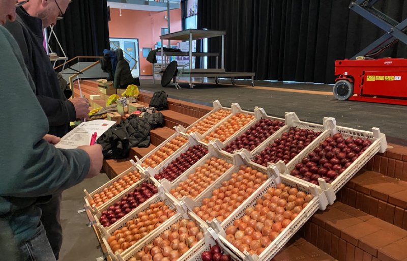 Tijdens de themadag werden uien van vijftien deelnemers aan de verkiezing van mooiste bewaarui van 2025 gepresenteerd.