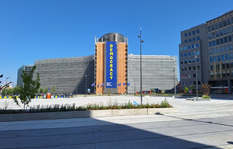 Het Berlaymontgebouw van de Europese Commissie op het Schumanplein in Brussel.