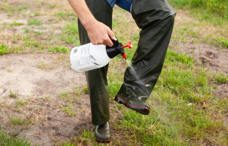 Keurmeester Tom Tesselaar is scherp op de fytosanitaire eisen. Om verspreiding van plantenziekten en plagen te voorkomen, is bij het betreden van een perceel het dragen van beenpijpen en laarzen vereist.