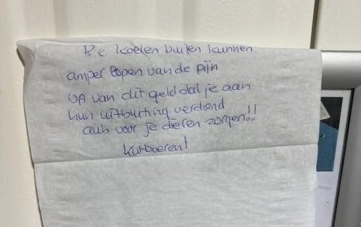 Haatdragend briefje doet Gelderse melkveehouders veel pijn